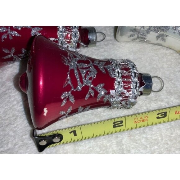 Rauch Victoria 4 Glass Bell Christmas Ornaments  Red White  3Inch Vintage 1983 - Picture 8 of 12